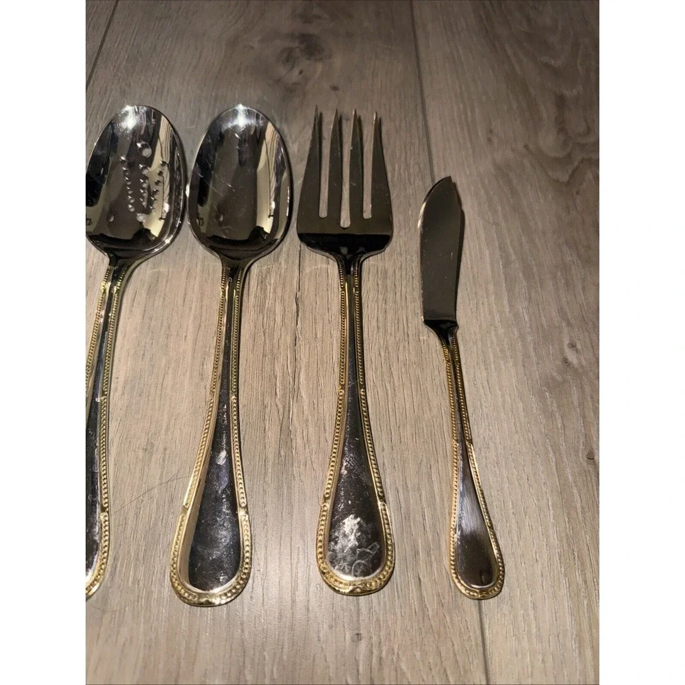 Yamazaki 5 Piece Serving Hostess Set Allegra 18/10 Stainless Steel Gold‎ Detail
